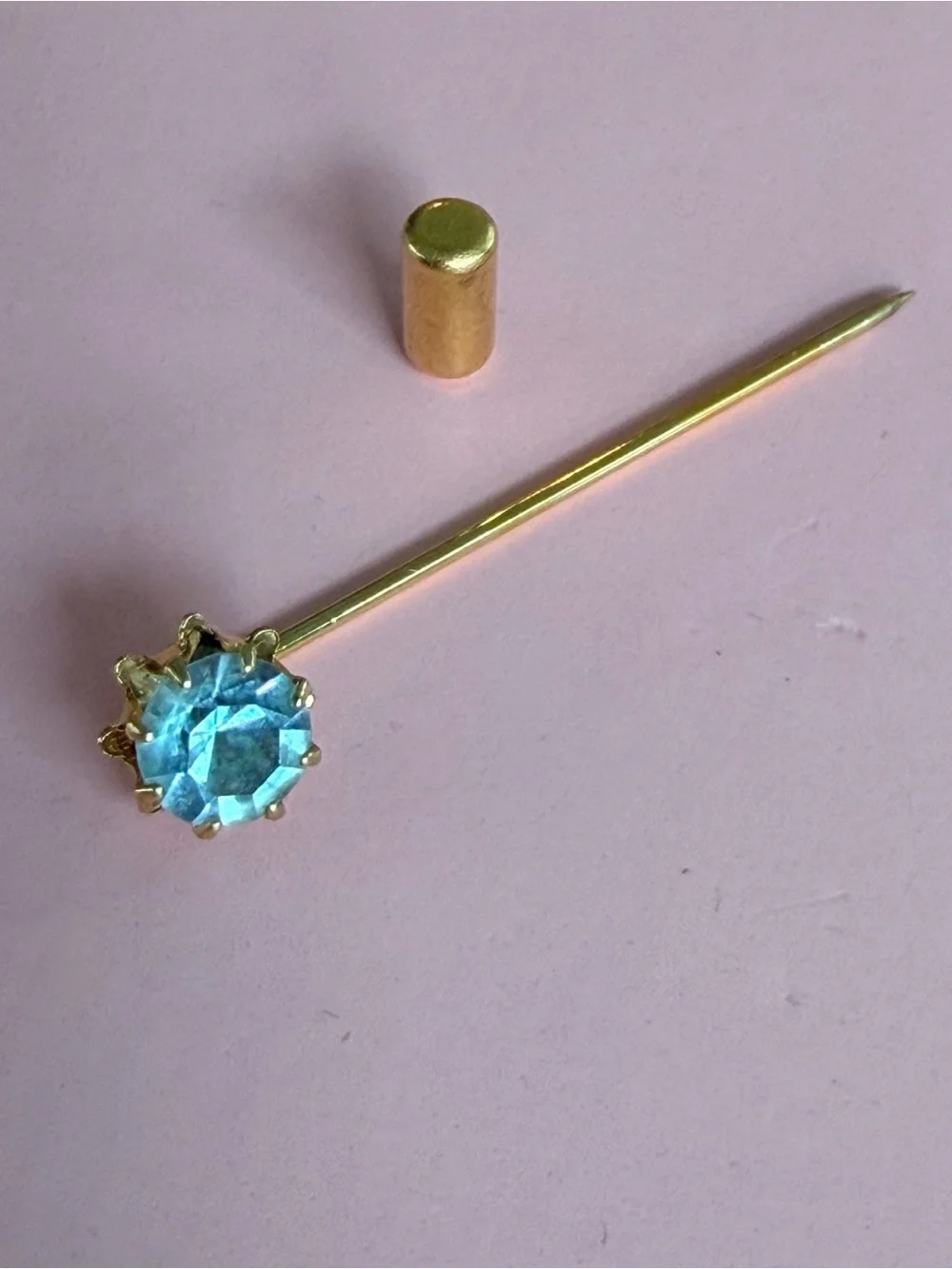 Vintage Contempta Aquamarine Stick Pin Tie Hat Lapel Pin, March Birthstone